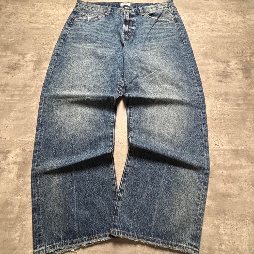 Pistola Victoria Skater Jeans 35x29 Blue Baggy Faded Wide Leg Y2K